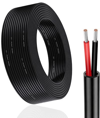 Qiping Câble Rond 2 Fils, 2 x 1,5 mm², 10M, Câble électrique Rouge/Noir, 12V/24V fil de cuivre étamé pour Le câblage des Feux arrière de remorque, L'automobile fil electrique, Equipement de Bateau