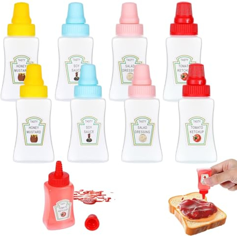 MOLZINY 8 Stück Mini Maggi Fläschchen 23ml, Quetschflasche, Ketchup, Saucenflasche, Dressing Spender für Senf, Mayo, Heißes Gericht, Olivenöl - für Zuhause & Restaurant