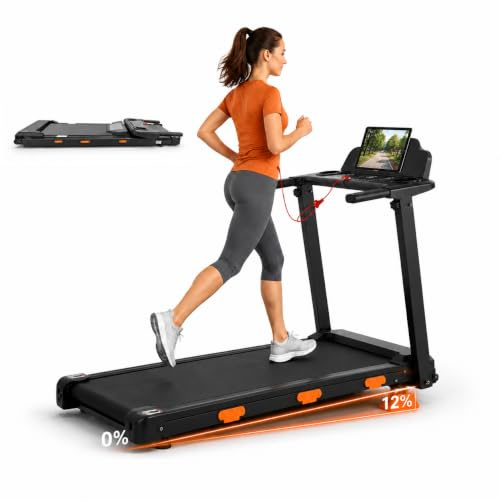 Baymate hopfällbart löpband för hemmet med 12% lutning, 12 km/h Walking Pad med LED-display, borstlös 3.0 HP-motor, maxbelastning 138 kg, gåband för promenad, jogging och löpning