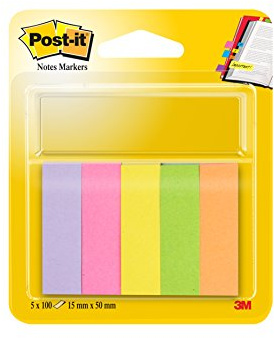 Post-it 670-5 Haftstreifen Page Marker schmal, 15 x 50 mm, neonfarben, 5x100 Blatt
