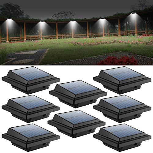UniqueFire Solar Gutter Lights - 40 LED Outdoor Fence Lights, Waterproof Security Lamps for Eaves, Garden, Landscape, Walkway (8PCS Black & Cold White)