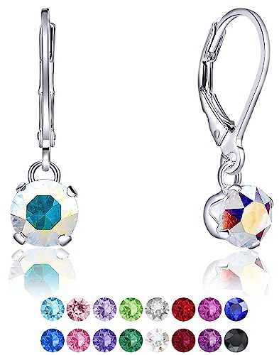 DTPSilver - Damen Klappbügel Ohrringe 925 Sterling Silber mit Kristallen von Swarovski® Elements 6 mm Runde - Farbe : Aurore Boreale