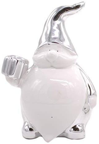 DARO DEKO Keramik Weihnachtsmann Silber-weiß 17cm - 1 Stück