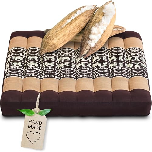 livasia Sitzkissen Stuhlauflage groß - 50x50x6cm - Bodenkissen Indoor/Outdoor, Meditationskissen Yogakissen, Stuhlauflage für Palettenmöbel, Steppkissen für Stuhl und Bank (Braun/Elefanten)