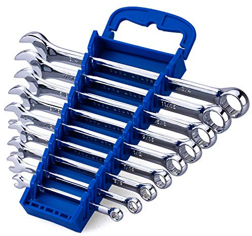 Max Torque 9-Piece Premium Combination Wrench Set, Standard Inch Sizes from 1/4” to 3/4” with Rack Organizer | Chrome Vanadium Steel, Long Pattern Design, Mirror Chrome Finish, Open and Box Ends