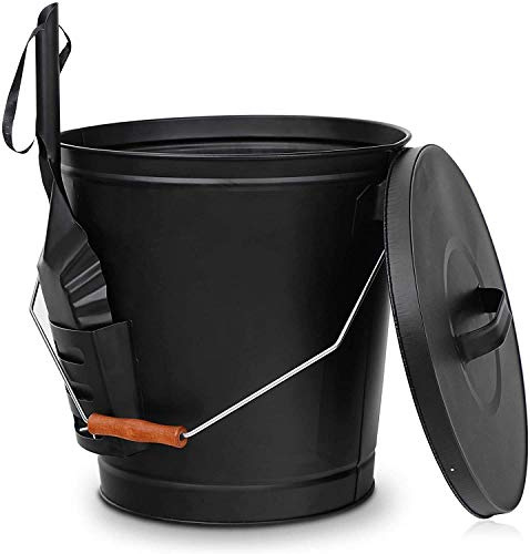 5.15 Gallon Hot Ash Bucket Fireproof Pellet Bucket with Lid and Shovel for Fireplaces, Fire Pits - Black
