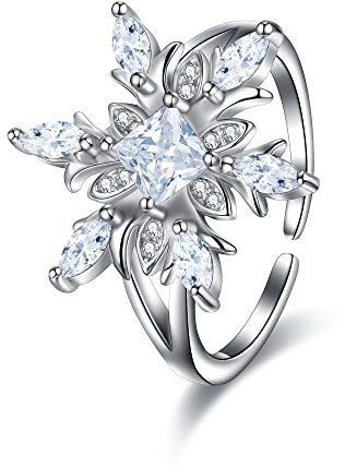 EVER FAITH Schneeflocke Ring 925 Sterling Silber Klar Zirkon Winter Accessoire Sparkle Verstellbarer