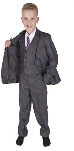 Cinda 5 Piece Boy Suits Boys Wedding Suit Page Boy Party Prom (13-14 Years, Grey)