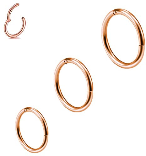 3 Stk 8/10/12mm 16G Edelstahl Nasenring rosegold Damen Herren Septum Clicker Ring Nasenring Set Ohr Lippen Nasenpiercing rosegold Lippenpiercing Knorpel Creolen für Männer Frauen