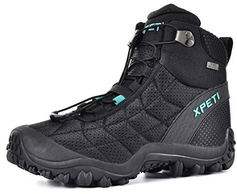XPETI Womens Hiking Boots Waterproof Winter Hiking Boot Insulated Snow Shoes Black Size 8