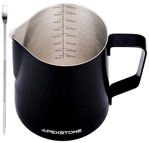 Apexstone 20 oz Black Espresso Steaming Pitcher, Espresso Milk Frothing Pitcher 20 oz Black, Coffee Milk Frothing Cup, Coffee Steaming Pitcher 20 oz/600 ml