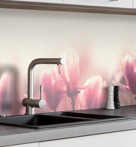 MyMaxxi Küchenrückwand selbstklebend – matte, 0,4 mm Premium Spritzschutz Folie günstige Alternative zu Glas, einfache Montage & leichte Reinigung – 60 cm hoch Motiv rosa Blumenfeld B 120 cm x H 60 cm