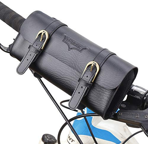 FAMKIT Handgefertigte Leder-Fahrradtasche, wasserdichte Retro-Fahrradtasche, Schnellentriegelung, Aufbewahrungstasche für Fahrradsattel, Fahrradtasche für Vorderrahmen, Fahrradzubehör