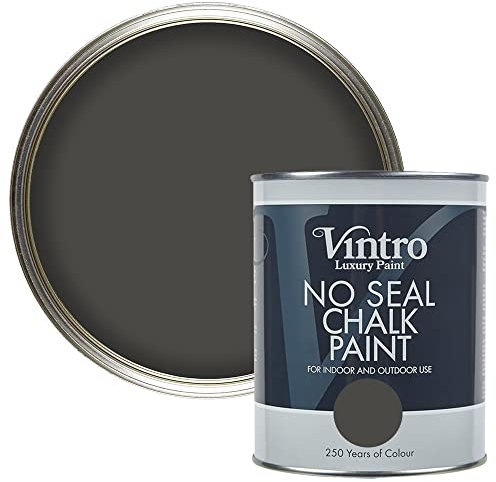 Vintro | No Seal Chalk Paint | Charcoal Grey | Interior & Exterior Use | Furniture | Walls | Wood | Metal | 1 Litre (Midnight)
