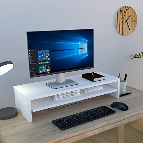 Henor TV-monitorstativ med avtagbar FSC® träbricka 82 x 32 x 18 cm, stöd 50 kg. Vit