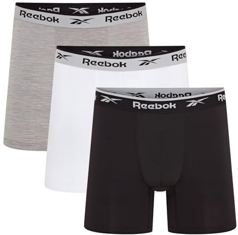 Reebok Ainslie Boxers för män | 3-pack sportshorts, andningsbara och töjbara underkläder för män | multipack boxershorts för män, svart/vit/grå märgel, Svart/vit/grå märgel, XL