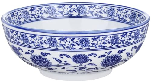 BESTonZON Keramisk soppskål nudelskål asiatisk ram skål blå 19 cm kinesisk stil skål soppor nudlar gröt pasta soppa sallad serveringstablett