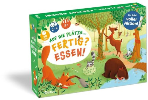 AUZOU | Auf die Plätze… Fertig? Essen! | Partyspiele für Kinder | Kindergeburtstag | Spielesammlung | Abwechslungsreiches Kinderspiel | Waldtiere Familienspiel | Für 2-4 Spieler ab 5 Jahren
