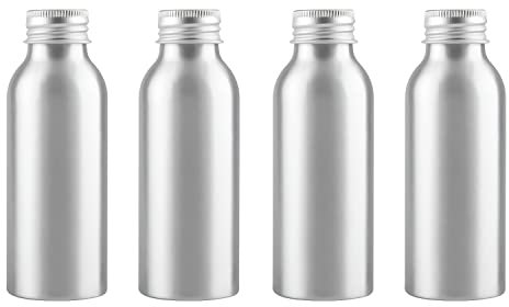 ZEOABSY 4 Piezas Vacías 100 ml Botella de Aluminio Plata con Tapón Rosca de Aluminio Plata Envase Cosmético Metálico para Champú, Loción Gel Aceite Esencial Hoteles Viaje