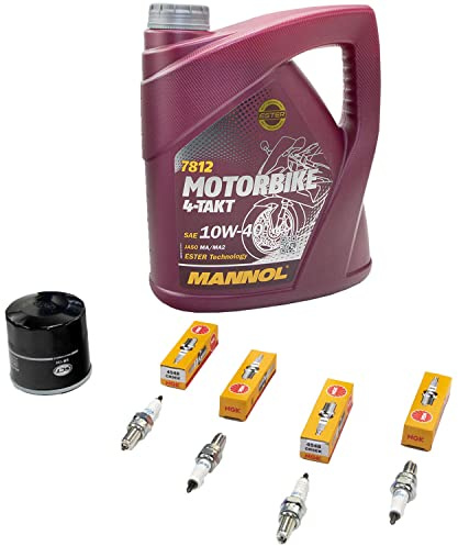 Wartungspaket Öl 4L + Ölfilter + Zündkerzen für Yamaha FZ1 1000 Fazer FZ 1 RN16 Baujahr 2006-2015
