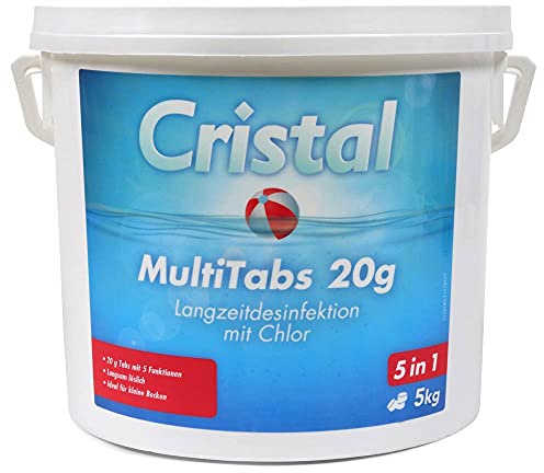 Cristal 5 in 1 Pool Chlor 20g Multifunktionstabletten 5 kg - Langzeitdesinfektion Algenvernichtung Trübungsentfernung Chlorstabilisierung Härtestabilisator