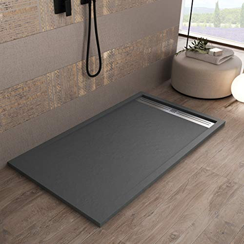 Luminosa ArredoBagno Duschtasse aus Marmorharz, 80 x 100 cm, Steinoptik, rutschfest, mit Gelcoat – Modell Paris Farbe Anthrazit – Edelstahlgitter und Ablaufgarnitur im Lieferumfang enthalten