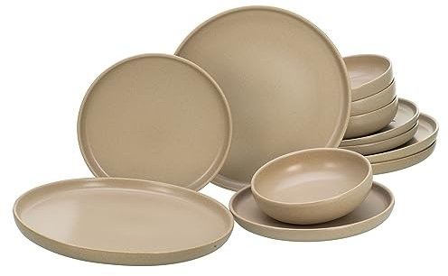 CreaTable, 33074, Serie Uno, 12-teiliges Geschirrset, Teller Set aus Steinzeug, spülmaschinen- und mikrowellengeeignet, Made in Portugal