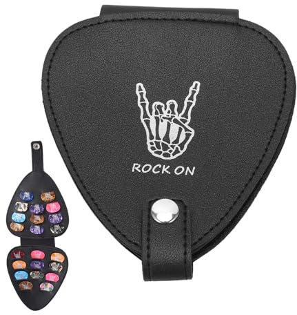 Gitarren Pick Halter Etui mit 22 Steckplätzen, 12x14cm/4,7x5,5 Zoll PU Leder Gitarren Plektrum Tasche Pack Celluloid Picks Aufbewahrungstasche Box Geschenk für Akustik Elektro Gitarre Bass Ukulele