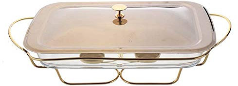 Samnuerly Chafing Dishes Buffet-Speisenwärmer, mit Deckel aus Edelstahl und ofenfester Glas-Wärmeschale, Gold