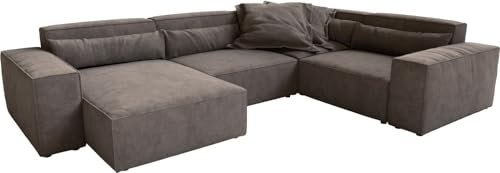 DELIFE Wohnlandschaft Sirpio Mikrofaser Khakibraun 300x210 cm Recamiere variabel