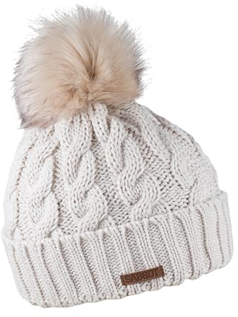 SABBOT Klassisch Damen Mütze mit Pelzbommel, Fleece-Futter, Wintermütze, Strickmuster, Warme Kappe mit Kragen
