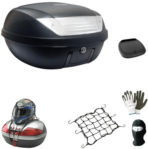 KOMPATIBEL MIT Aprilia SXR 50 Koffer TOPCASE 52 LT SCHWARZ + Platte + Griff FÜR Motorrad-Scooter-GEPÄCKTRÄGER FÜR 2 UNIVERSAL-SIFAM-Integral-Jet-MODULARE HELME