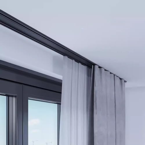 Vorhangschiene Schwarze Vorhangschienen Super Dünn - 6 mm Dicke, Metall Deckenmontage Doppelvorhangstangen für Erkerfenster/ Dusche/ Van/ Terrasse, Enthalten Armaturen ( Color : Ceiling Mount , Size :
