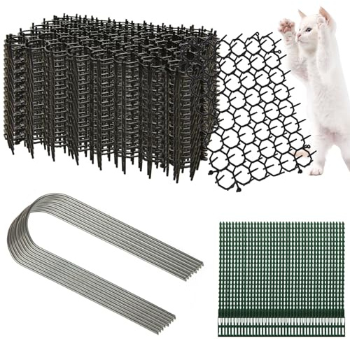 WOPPLXY 20 PCS Cat Scat Mat with Spikes - 15cm x 20cm Plastic Cat Repellent Mat with Spikes - Animals Fox Cat Deterrents for Garden, Christmas Trees - Anti Cat Mat with U-Shaped Pegs and Cable Ties
