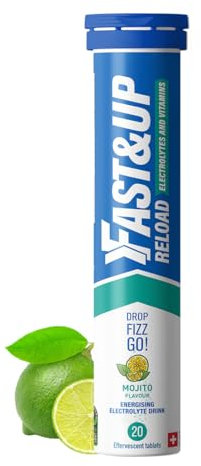 Fast&Up Reload Electrolyte Tablets, Mojito Flavour, 20 Effervescent Tablets, Rapid Hydration & Energy, with Vitamin C & B12, Vegan