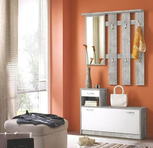 Wohnorama Garderoben-Set 2 TLG Beton/Weiss by