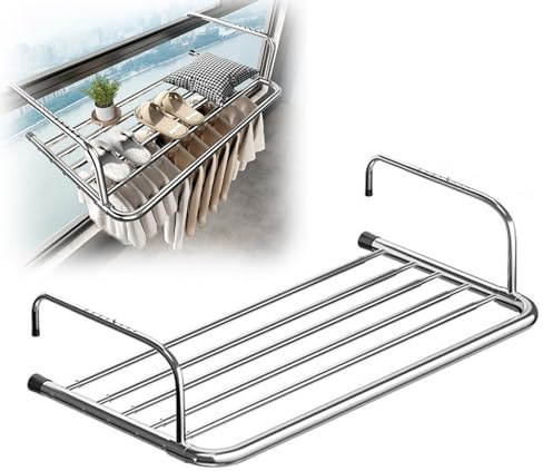 HJXGQJM Tendedero Balcón Barandilla, Tendedero Extensible Pared De Acero Inoxidable, Tendederos para Balcón/Radiador/Pared, Tendedero Plegable De Pared(Fixed Style 65cm)