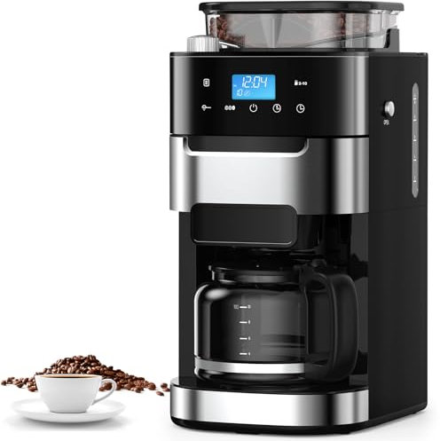 COWSAR Cafetera de goteo de 10 tazas con molinillo integrado, programable 24 horas, molienda y preparación ajustable, placa para mantener caliente, depósito de agua de 50 onzas, ideal para el hogar y