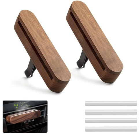 Peiyee 2 Stk Auto Diffuser,Auto Duft Innenraum Holz für Ätherische Öle,Lufterfrischer Auto, Auto Aromatherapie Vent Clip,Auto Duft Holz für Mehr Fahrspaß und Fahrfreude,mit 4 Nachfüllauflagen,Ohne Öl