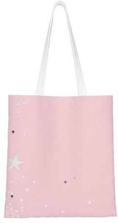 Wykjtwo Rosa mit weißen Sternen bedruckt, Tragetasche Canvas-Tasche Einkaufshandtasche Einkaufstüten, Mehrzweck-Schultertaschen aus Canvas