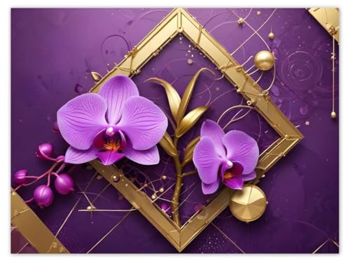 H10400M_NS1A Stickers muraux Motif orchidées violettes et or 40 x 30 cm