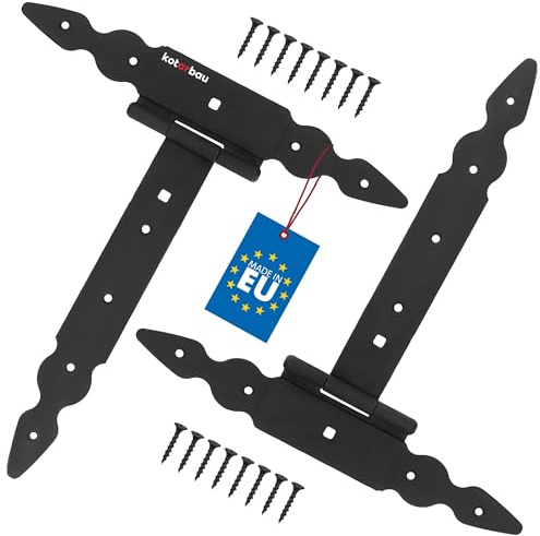 KOTARBAU® 2 x Charnière en T de 250 mm en Acier noir | Charniere Porte Lourde | Penture | Charniere Portail | Charnière Porte Lourde | Penture Volet Bois | Charnieres | Charniere Noir | Charnières