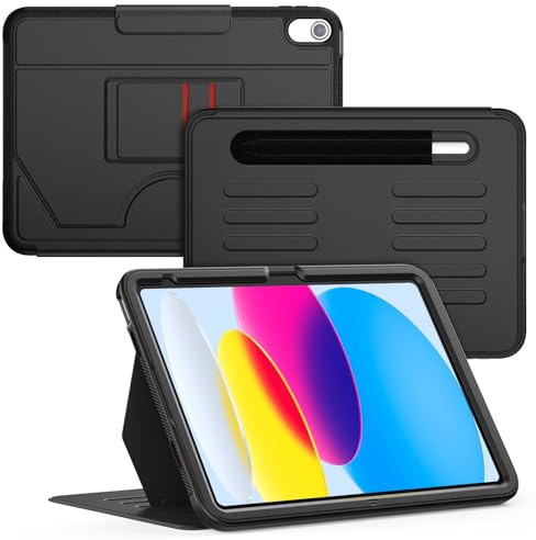 KAIJIAbox Case for iPad (A16) 11th Generation 11 Inch 2025&iPad 10th Generation 10.9 Inch 2022,Shockproof Cover with Magnetic Multi-Angle Stand,Pencil Holder and Card Slot, Auto Wake/Sleep(Black)