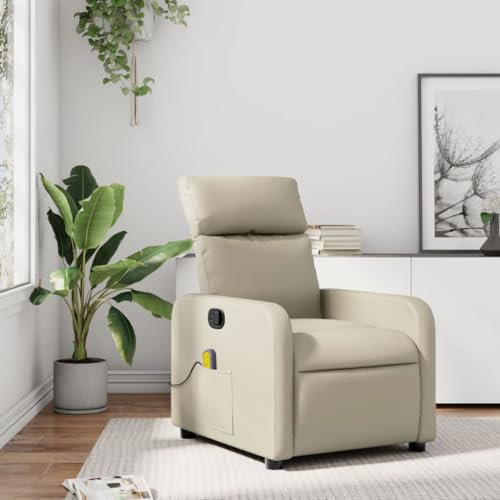 Homgoday Massagesessel mit Liegefunktion Fernsehsessel Relaxsessel Ruhesessel Liegesessel TV Sessel Polstersessel, Verstellbare Rückenlehne, für Wohnzimmer Creme Kunstleder