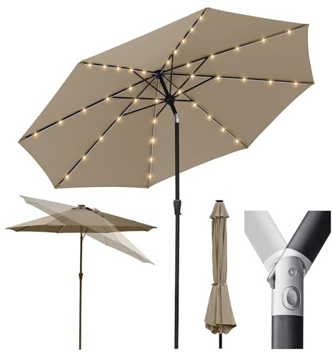 Sekey Solar-LED Sonnenschirm 330cm mit 40 LED, Windfester Gartenschirm UV 50+, Alu-Sonnenschirm mit Kurbel für Terrasse Balkon Garten