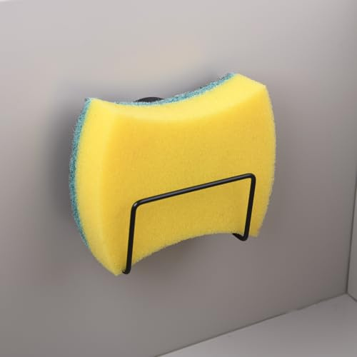 LEVOSHUA Magnetic Sponge Holder for Kitchen Sink - Stainless Steel Sink or Iron Cast Sink, Rubber Coated Strong Magnets, SUS 304 Stainless Steel Dish Sponge Organizer, Pack of 1 Black