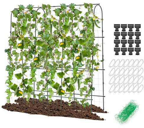 COSTWAY Traliccio per Piante Rampicanti ad Arco 179 x 180 cm, Trellis Alto a Forma di U per Cetrioli da Letto Rialzato con Rete, Supporto per Piante all'Aperto per Frutta e Fiori