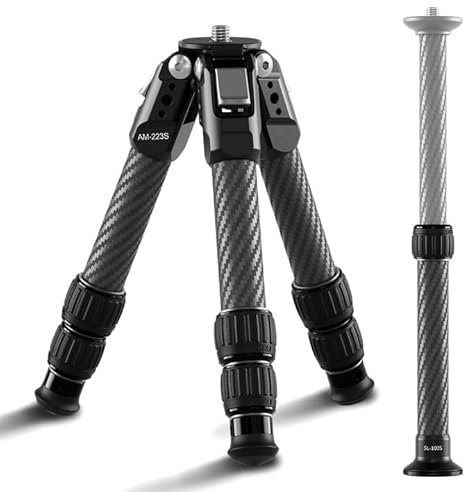 SIRUI Mini Treppiede in Fibra di Carbonio con Colonna Centrale Estensibile, Ultraleggero Treppiede da Viaggio Leggero per Fotocamera, Altezza Massima 66CM, Supporta 15KG, AM-223S+SL-100S