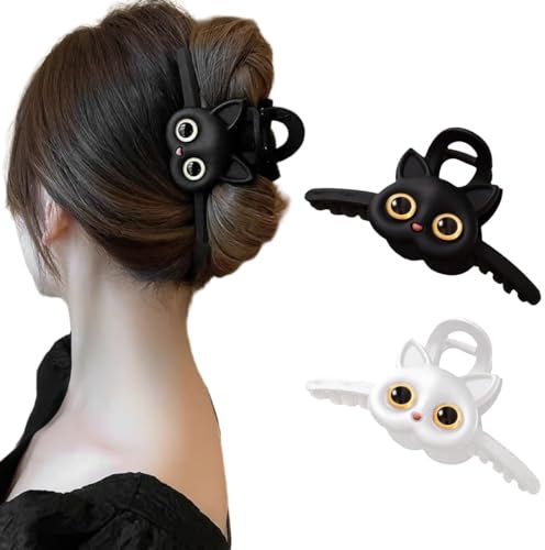 NJCXOLA Set di 2 Mollettone Capelli Donna, Graffio Clip Pinza Capelli in Plastica Leopardate Clip attorcigliata, Mollettone Capelli per Donne e Ragazze - Gatto (Nero & Bianco)
