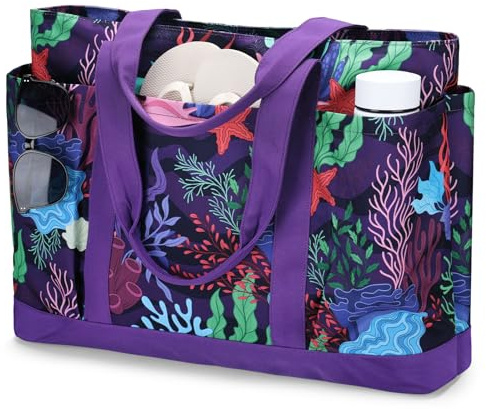 VASCHY Borsa Mare Grande,Borsa Spiaggia Donna Impermeabile Borse Tela Mare con Tasche Multifunzione Piegevole Viaggio Estiva